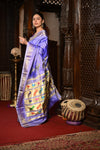 Mahalakshmi ~ Handloom Pure Silk Paithani with Lotus Peacock Pallu in Lilac