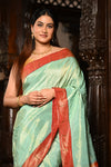 Mahalakshmi ~ Handloom Pure Silk Muniya Border Tissue  Paithani with Lotus Pallu in Sea Green