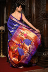 Mahalakshmi ~ Handloom Pure Silk Paithani with Peacock Pallu in Royal Blue