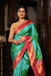 Mahalakshmi ~ Handloom Pure Silk Muniya Maharani Paithani with Maharani Pallu in Sea Green