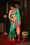 Mahalakshmi ~ Handloom Pure Silk Muniya Maharani Paithani with Maharani Pallu in Sea Green