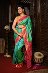 Mahalakshmi ~ Handloom Pure Silk Muniya Maharani Paithani with Maharani Pallu in Sea Green