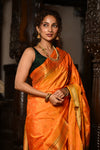 Mahalakshmi ~ Handloom Pure Silk Maharani Paithani with Maharani Pallu in Sunset Orange