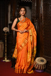 Mahalakshmi ~ Handloom Pure Silk Maharani Paithani with Maharani Pallu in Sunset Orange