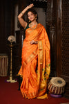 Mahalakshmi ~ Handloom Pure Silk Maharani Paithani with Maharani Pallu in Sunset Orange
