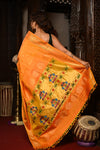 Mahalakshmi ~ Handloom Pure Silk Maharani Paithani with Maharani Pallu in Sunset Orange