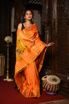 Mahalakshmi ~ Handloom Pure Silk Maharani Paithani with Maharani Pallu in Sunset Orange