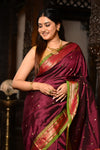 Mahalakshmi ~ Handloom Pure Silk Paithani with Most Traditional Double Pallu in Wine