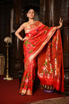 Mahalakshmi ~ Handloom Pure Silk All Over Paithani with Jungle Theme Work in Red