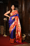 Mahalakshmi ~ Handloom Pure Silk Paithani with Swan Border in Royal Blue