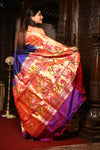 Mahalakshmi ~ Handloom Pure Silk Paithani with Swan Border in Royal Blue