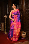 Mahalakshmi Chandrakor ~ Handloom Pure Silk Paithani with Maharani Pallu in Dual Tone Purple Pink