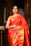 Mahalakshmi ~ Gadwal Pure Silk Handloom Saree with Peacock Motifs in Red