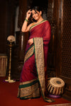 Mahalakshmi ~ Designer Cotton Saree in Maroon with Beige Border