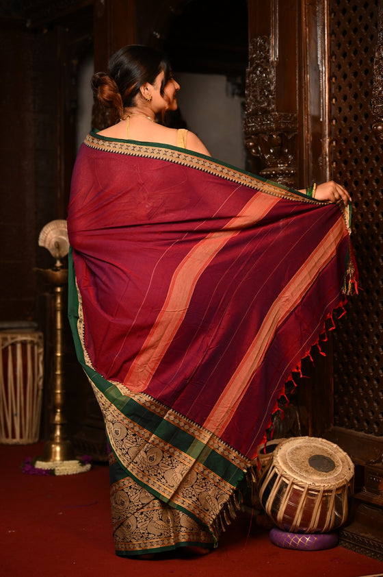 Mahalakshmi ~ Designer Cotton Saree in Maroon with Beige Border