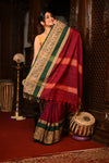 Mahalakshmi ~ Designer Cotton Saree in Maroon with Beige Border