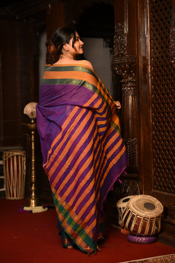 Mahalakshmi ~ Designer Cotton Saree in Purple with Green Border