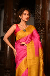Mahalakshmi ~ Gadwal Pure Silk Handloom Saree in Powder Pink and Yellow