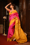 Mahalakshmi ~ Gadwal Pure Silk Handloom Saree in Powder Pink and Yellow