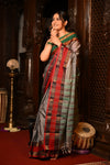 Mahalakshmi ~ Designer Cotton Saree in Grey with Ganga Jamuna Border