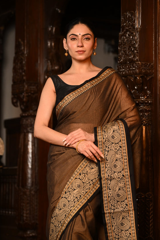 Mahalakshmi ~ Designer Cotton Saree in Coffee Brown with Designer Border