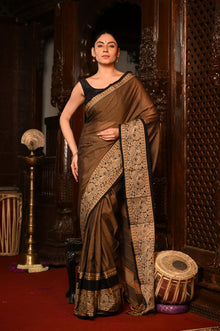  Mahalakshmi ~ Designer Cotton Saree in Coffee Brown with Designer Border