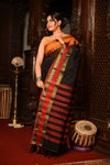 Mahalakshmi ~ Designer Cotton Saree in Black with Ganga Jamuna Border