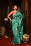 Mahalakshmi ~ Designed by VMI Silk Linen Saree with All Over Checks ~ Sea Green