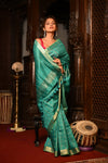Mahalakshmi ~ Designed by VMI Silk Linen Saree with All Over Checks ~ Sea Green