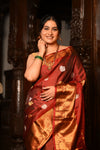 Mahalakshmi ~ Gadwal Pure Silk Handloom Saree with All Over Brocade Checks in Maroon & Gold