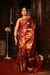Mahalakshmi ~ Gadwal Pure Silk Handloom Saree with All Over Brocade Checks in Maroon & Gold