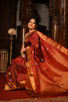 Mahalakshmi ~ Gadwal Pure Silk Handloom Saree with All Over Brocade Checks in Maroon & Gold