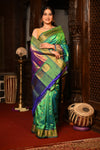 Mahalakshmi ~ Handloom Pure Silk Maharani Paithani with Maharani Pallu in Dual Tone Green Blue