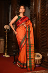 Mahalakshmi ~ Designer Cotton Saree in Orange with Ganga Jamuna Border