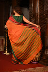Mahalakshmi ~ Designer Cotton Saree in Orange with Ganga Jamuna Border