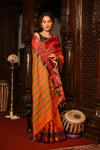 Mahalakshmi ~ Designer Cotton Saree in Orange with Ganga Jamuna Border
