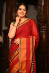 Mahalakshmi ~ Designer Cotton Saree in Red with Orange Border