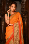 Mahalakshmi ~ Designer Cotton Saree in Orange with Beige Designer Border