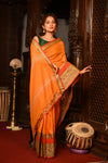 Mahalakshmi ~ Designer Cotton Saree in Orange with Beige Designer Border
