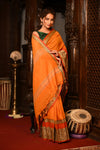 Mahalakshmi ~ Designer Cotton Saree in Orange with Beige Designer Border