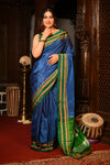 Mahalakshmi ~ Traditional Handloom Blue Ilkal Cotton Viscose with Royal Green Pallu