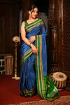 Mahalakshmi ~ Traditional Handloom Blue Ilkal Cotton Viscose with Royal Green Pallu