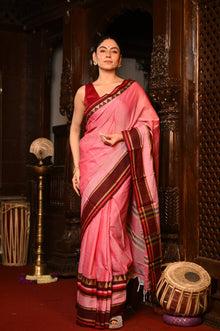  Mahalakshmi ~ Designer Cotton Saree in Rose PInk with Maroon Border