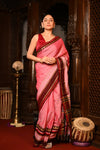 Mahalakshmi ~ Designer Cotton Saree in Rose PInk with Maroon Border