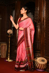 Mahalakshmi ~ Designer Cotton Saree in Rose PInk with Maroon Border