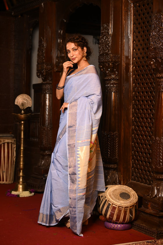 Mahalakshmi ~ Handloom Pure Cotton Paithani in Lavender with Lotus Pallu