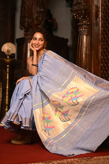  Mahalakshmi ~ Handloom Pure Cotton Paithani in Lavender with Lotus Pallu