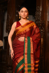 Mahalakshmi ~ Designer Cotton Saree in Maroon with Ganga Jamuna