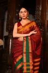 Mahalakshmi ~ Designer Cotton Saree in Maroon with Ganga Jamuna