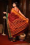 Mahalakshmi ~ Designer Cotton Saree in Maroon with Ganga Jamuna